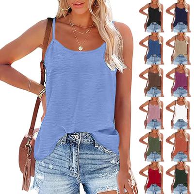 Women's Summer Spaghetti Straps Round Neck Sleeveless Vest Solid Color Loose Top