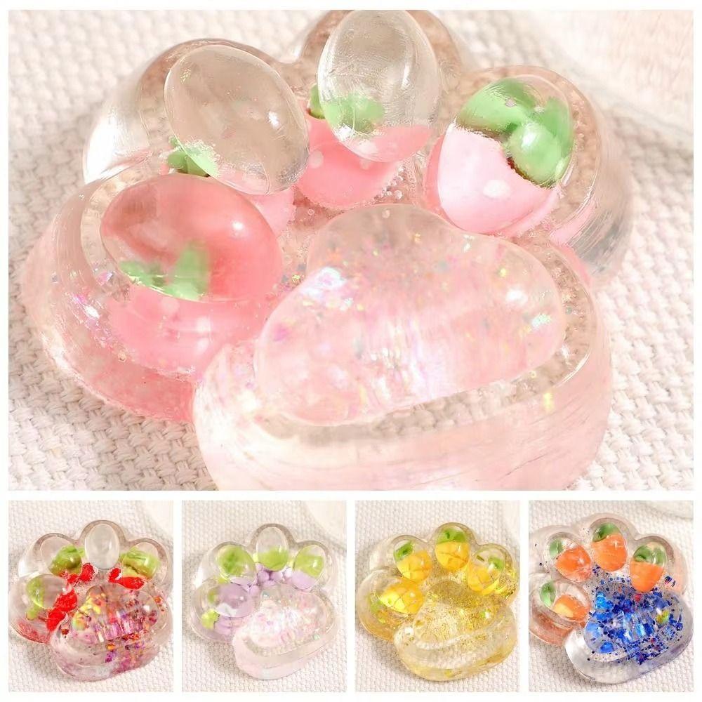 Kneading Fruit Cat Paw Squeeze Toy Transparent Cat Paw Pinch Toy  Kids Tricky Doll