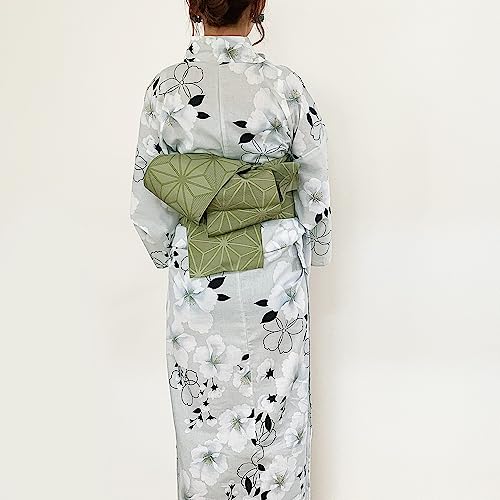 Half-width Obi [Asanoha] for Hakama and Yukata, Single-Layer Kimono, Simple, Solid Color, Half-width Obi (Azalea Green)