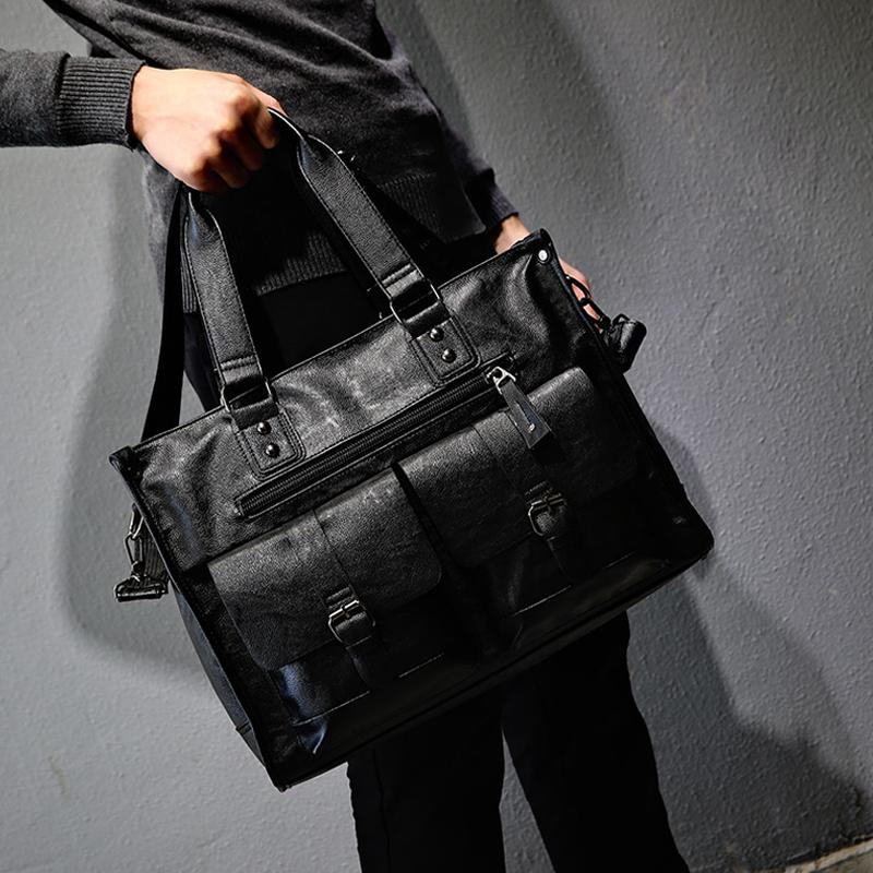 Men Briefcase Large-capacity Handbag Korean Casual Men's Messenger Retro Short-distance Travel Men's Bag