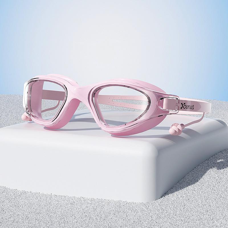 

Youyou HD swimming goggles, anti-fog, waterproof, large-frame swimming glasses for men and women, flat-lens swimming goggles set, professional Cherry Blossom Powder【I