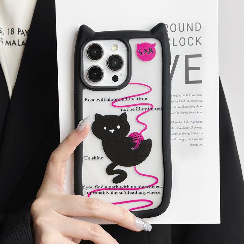 Brand New iPhone16 1514promax Transparent Cat Ear Phone Case Compatible and Suitable for 13/12/11 Wool Ball Kitten