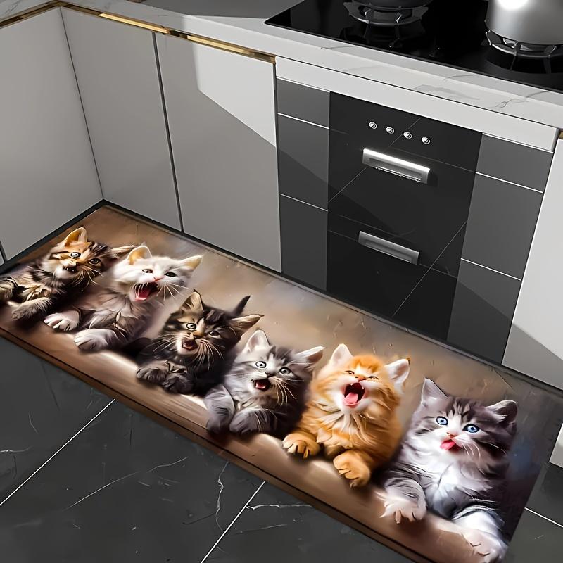 1PC Soft Cat Pattern Rectangle Runner Rug, Machine Washable, Low Pile, Non-Slip Backing, Comfortable Fresh Looking Floor Mat