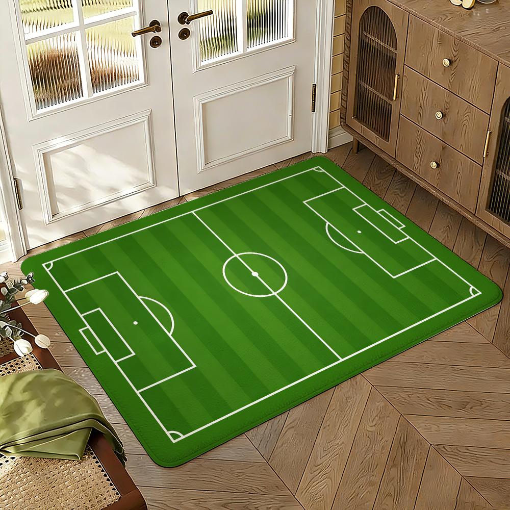 Soccer Field Pattern Door Mat Floor Mat Soft Thickened Absorbent Non-Slip Bedroom Living Room Door Mat Home Decor Flannel Rugs