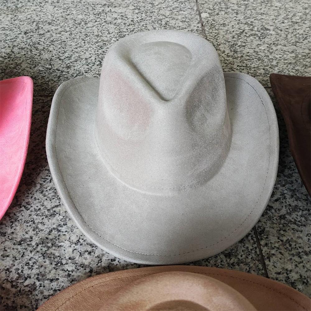 New Blue Suede Hat 7.5Cm Western Cowboy Women'S Fedora Hat Men'S Church Jazz Hat Fashion Travel Party Hat Denim Hat