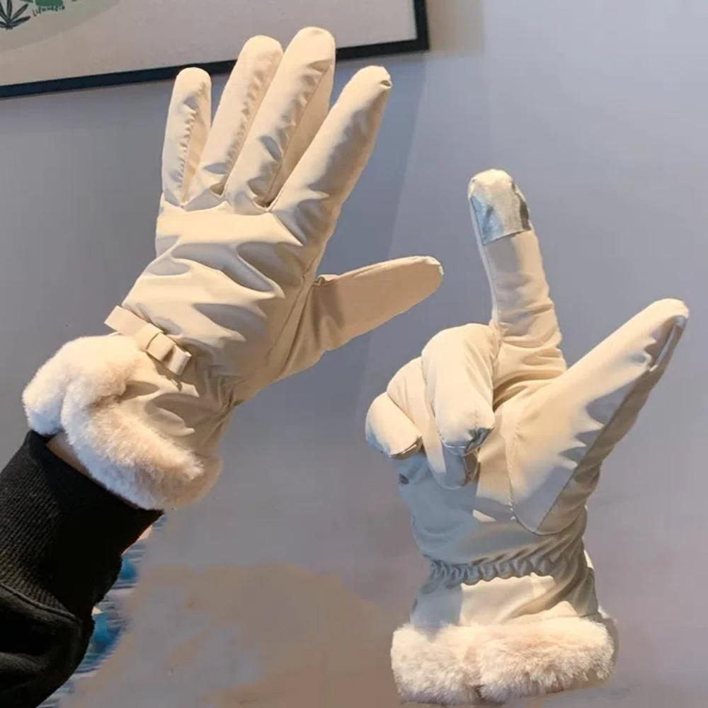 

Warm Plush Down Cotton Gloves Bowknot Skiing Mittens Cute Winter Gloves Skiing розовый