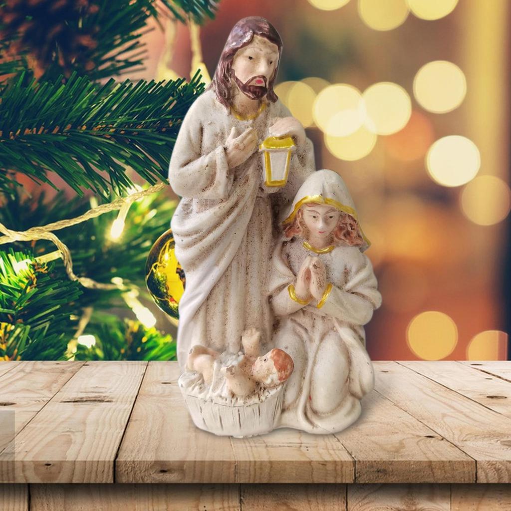 Nativity Scene Statue Tabletop Scenes Resin Holy Family Statue Catholic Figurine Handicrafts Sculpture Mini Nativity Scene