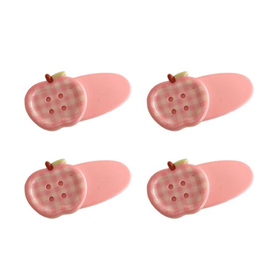 4Pcs Girl Hairpins Macaron Cream Color Plaid Pattern Fruit Button Design Hair Clips Lightweight Stable Grip Scalp-friendly Hair