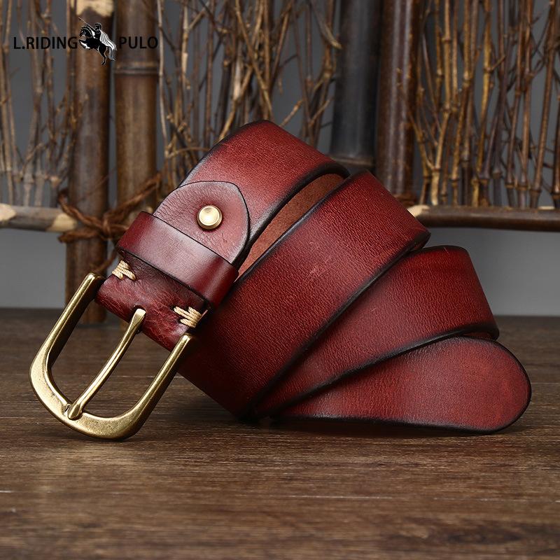 Copper Buckle Belt Men's Genuine Leather Pin Buckle Pure Cowhide Retro Versatile Korean Style Casual Belt