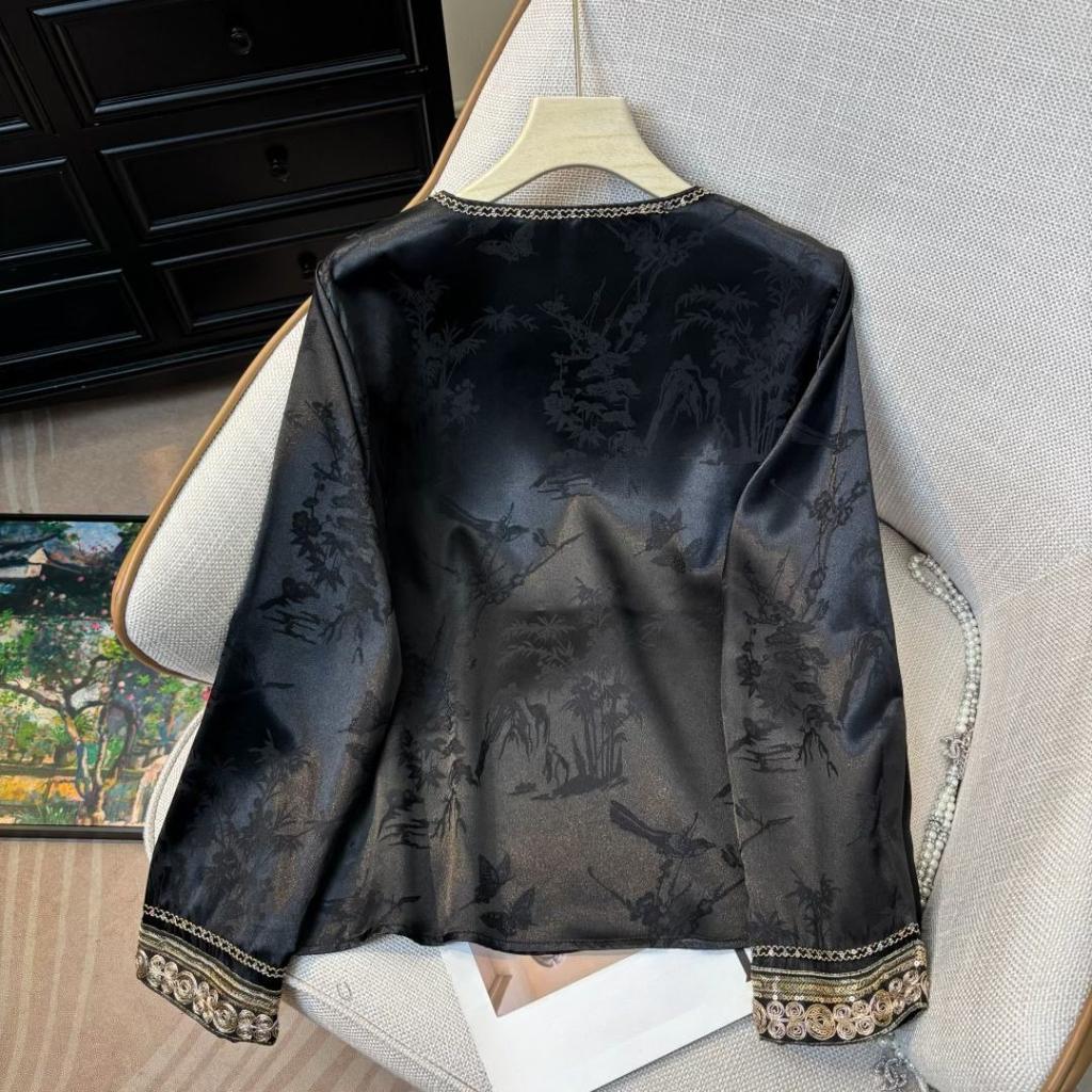 Women's Long-Sleeve Embroidered Round-Neck Blouse Spring Designer Pullover Blouse
