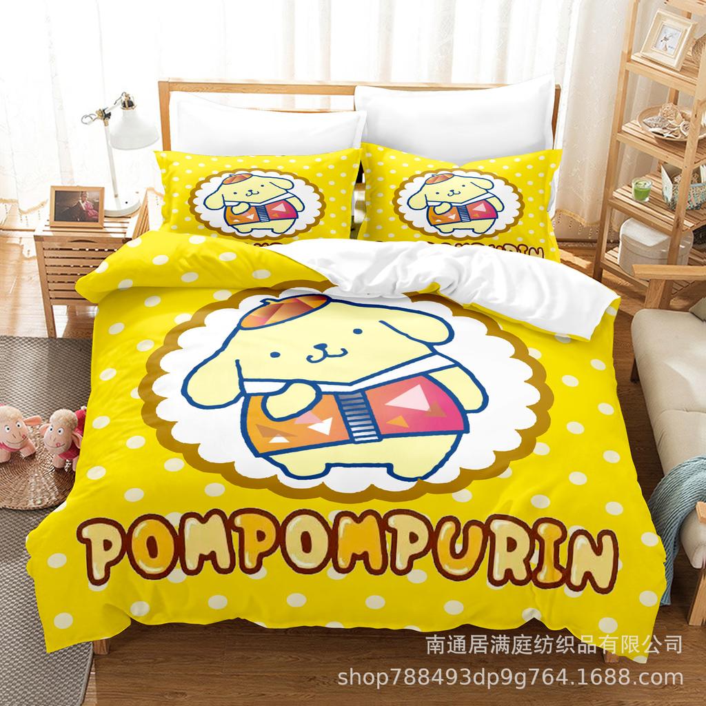 Cute Pom Pom Purin Bedding Sets Comforter Quilt Bed Cover Duvet Cover Pillow Case 2-3 Pieces Sets Kids Adult Size Bedroom Decor