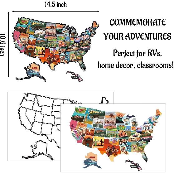 RV State Travel USA Map Sticker, United States Vinyl RV Travel Camper Trailer Map Sticker Of America Waterproof Decals For Window Door Wall, USA Road