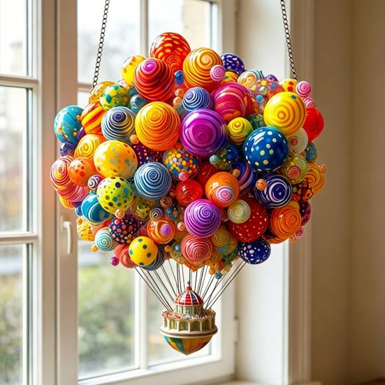 Hot Air Balloon Ornaments, 2D Flat Acrylic Hanging Decoration, Decorative Colorful Suncatcher with Metal Chain for Nursery, Kitchen, Porch, Wall Decor