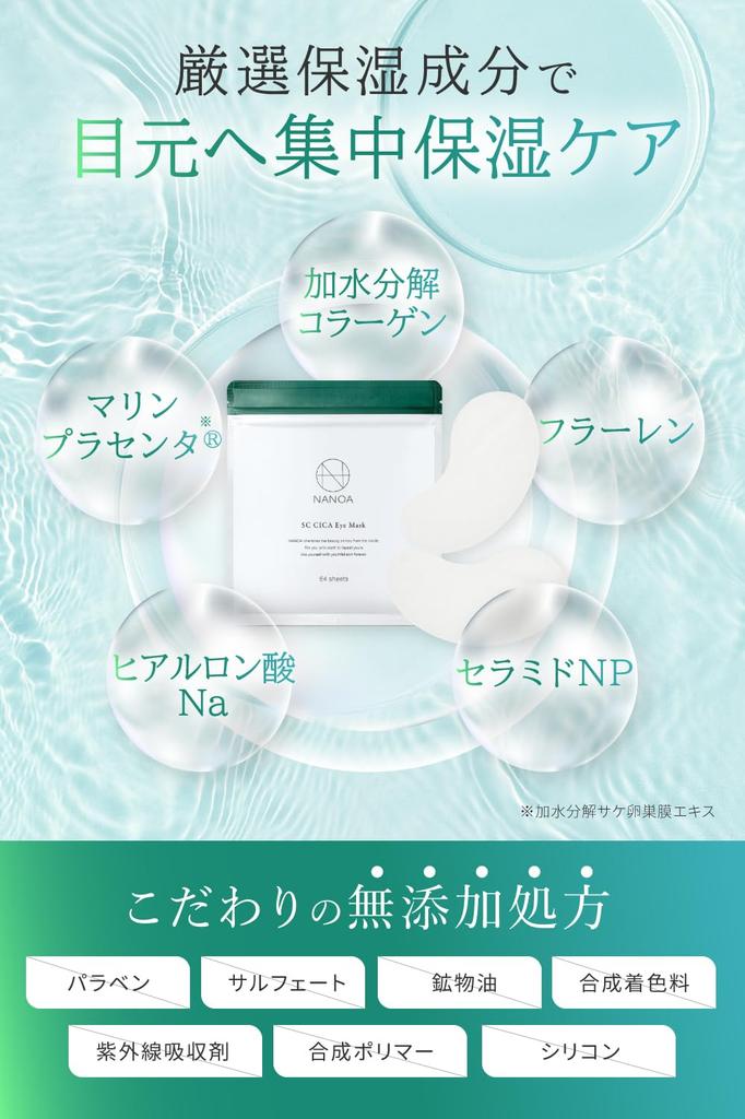 NANOA Cica Augenmaske, Dermatologisch empfohlen, Augenpflege mit menschlichen Stammzell-EGF, Anti-Aging Pflege, Ceramid, Hyaluronsäure Patches, Frei von Zusatzstoffen, Hergestellt