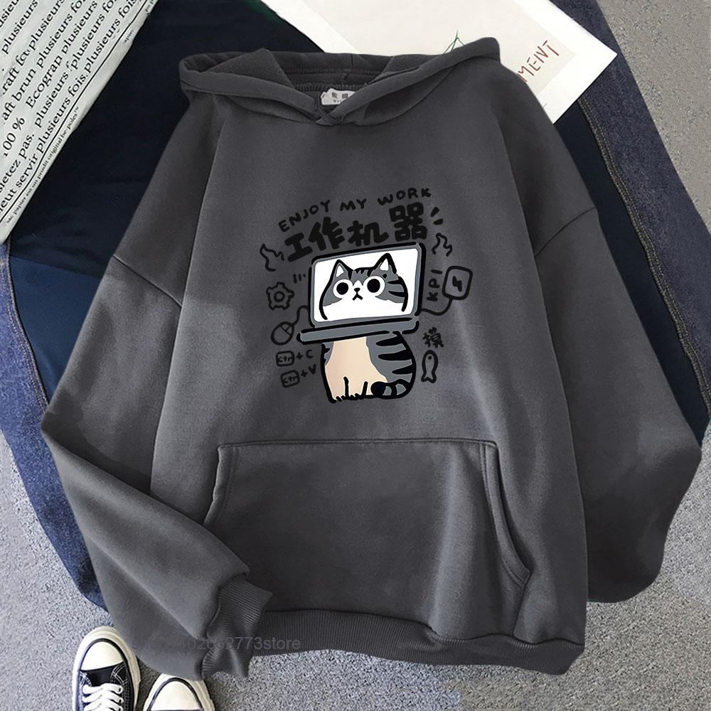 Cartoon Cat Hoodies for Women Is An Abstract Work Machine Mans Sweatshirt Long Sleeved Leisure Outdoor Popular Clothes
