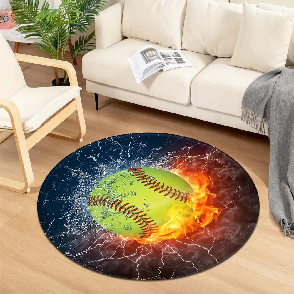

Sport Ball Flame Round Rug Non-Slip Carpet for Kids Room Living Room Decor with Water Fire Print Diameter 90cm(35in)