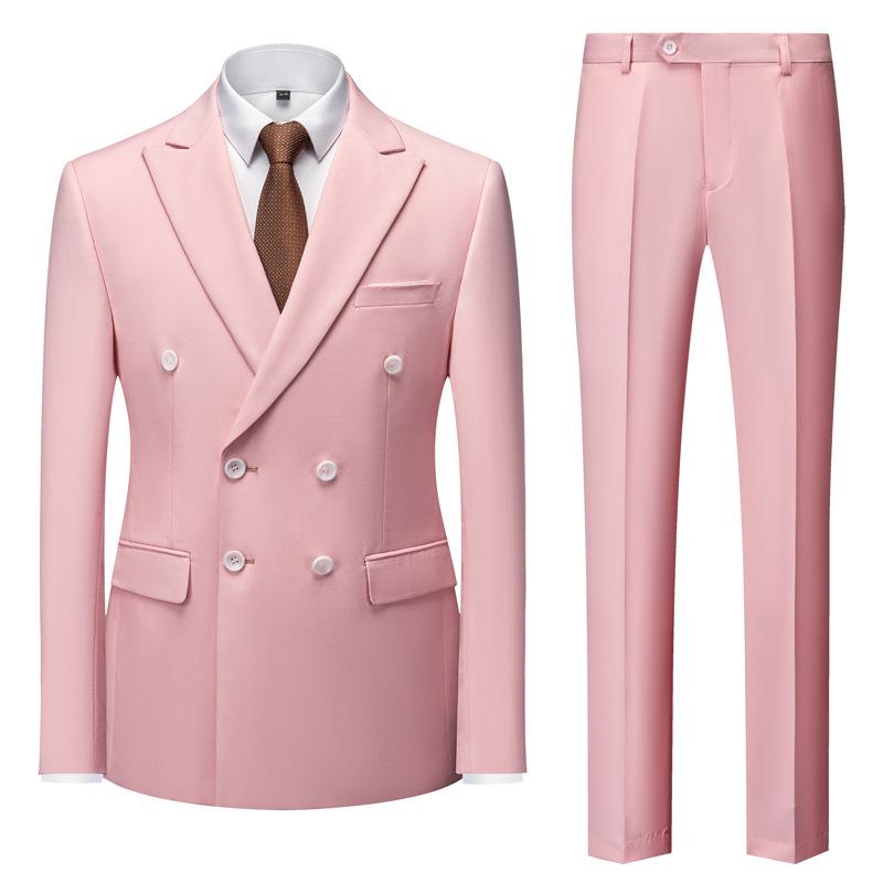 Traje Casual de Doble Botonadura para Hombre Danmo Negocios Trabajo Boda Conjuntos Formales Chaqueta de Traje Sólida + Pantalón 2 piezas