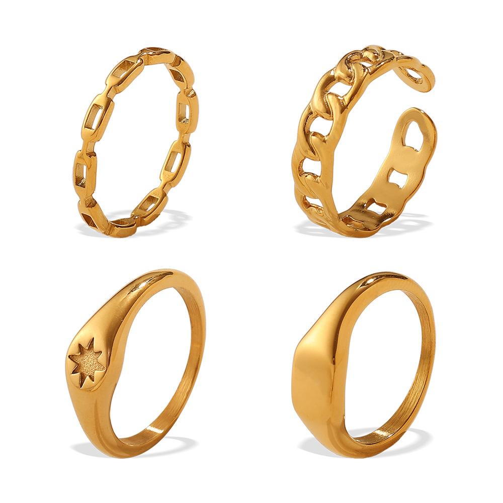 Engraved Ring Fashion Trend Stainless Steel Gold Plated Men'S And Women'S Ring