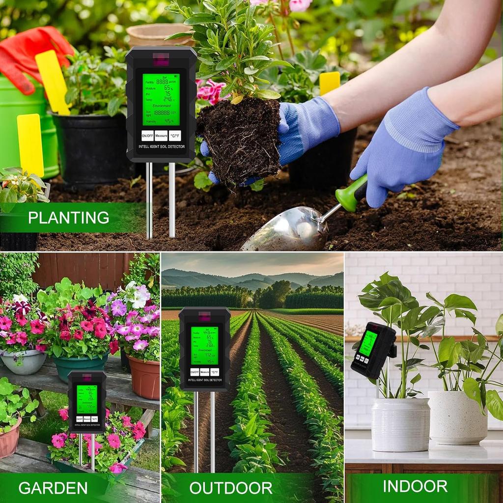 6 In 1 Digital Soil Tester Multifunctional Soil PH Detector Moisture Fertility pH Temperature Humidity Light Meter for Garden