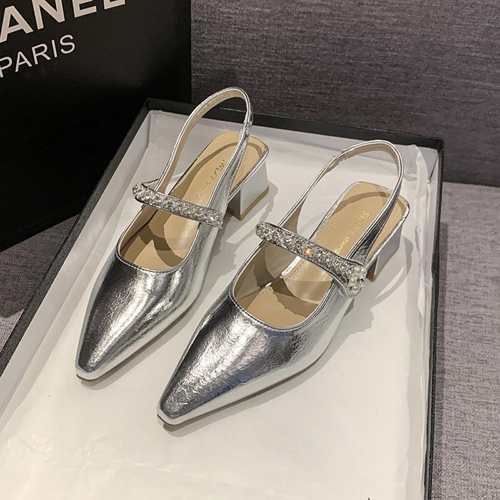 2025 New Sexy Pointed Sandals Brand Designer Summer Comfortable Shallow Slip-on Mid-heel Sandals Women's Light Office High Heels