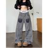 Vintage High Street Wide-Leg Jeans - Retro Washed, Letter Print, Loose Fit for Teens