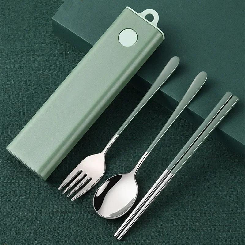 Portable Cutlery Sets With Case, 3pcs/Set Eco Friendly Dish Kitchen Accessories, Gold Knife Fork Spoon, Silverware Sets