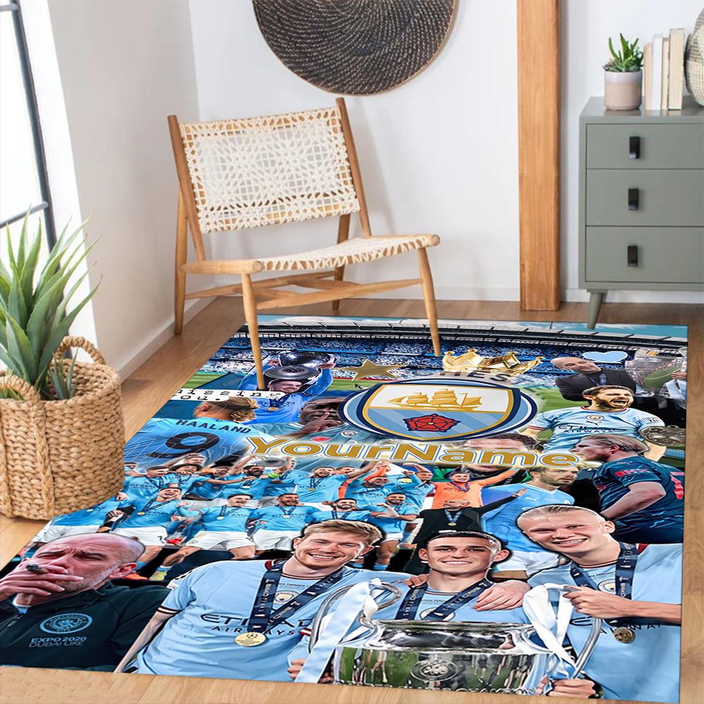 Manchester City Customizable Name Floor Rug Office Rug Suitable for Kitchen Balcony Study room Living Rooms Anti-slip Rug Decorate Offices