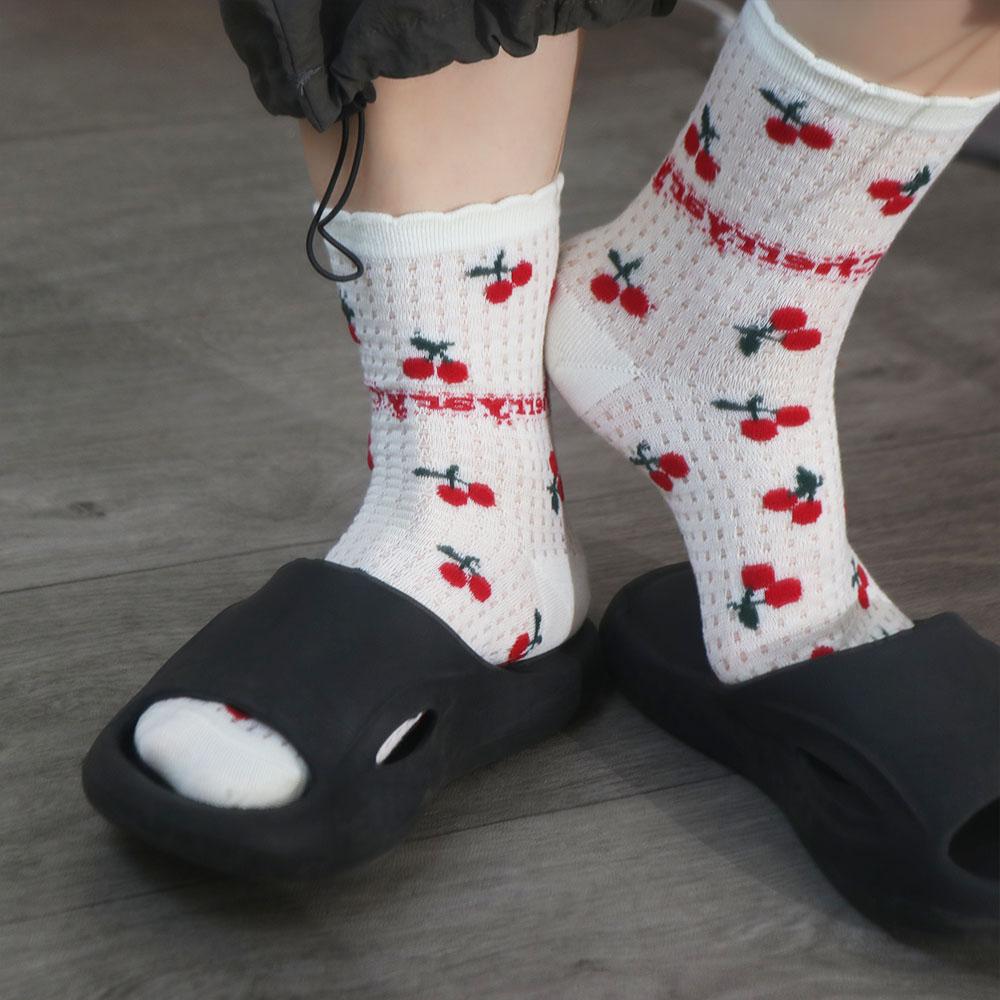 

Fashion Ruffle Cherry Short Socks Hollow Out Thin Mesh Ankle Socks Sweet Female Hosiery Summer Tube Socks Streetwear One Size белый