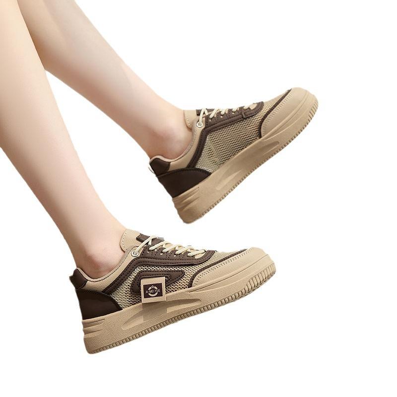 

Popular little white shoes women s summer 2025 new thick-soled mesh breathable versatile women s shoes casual sports board shoes tide 40 хаки