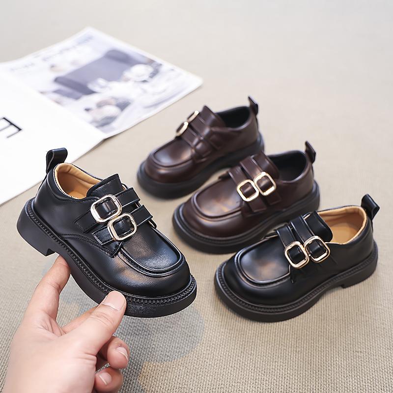 Kids Leather Shoes Retro Hook&loop Girls Uniform School Shoes Non-slip Soft Sole 2025 New Boys Fashion Shoes British Style Chic