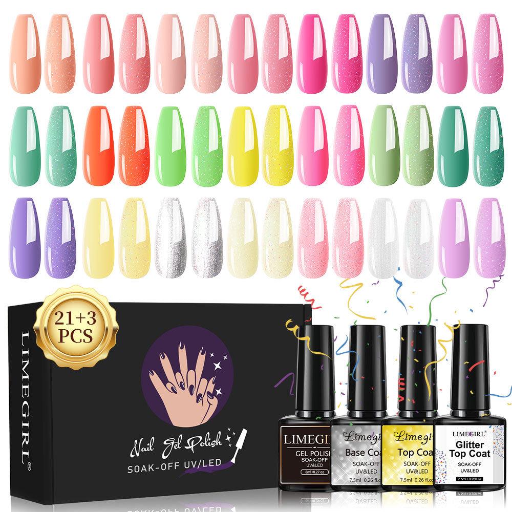 

Nail Art Kit: 12 Gel Polish Colors, Glitter, Crystal Powder, Tips, Files