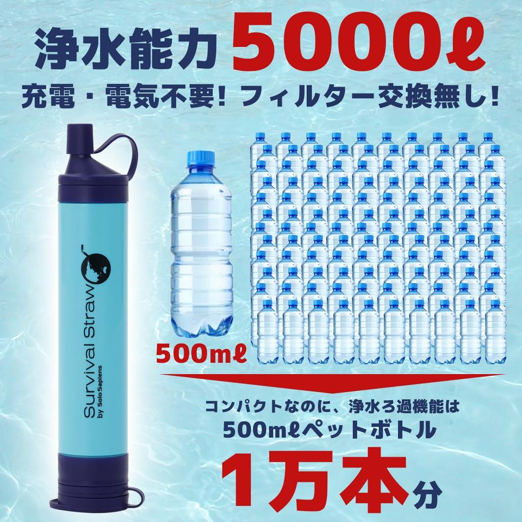 Portable Water Purifier with Survival Disaster Preparedness River Water Emergency Water Activated Hollow Fiber Filtration Supplies Straw, Kit,