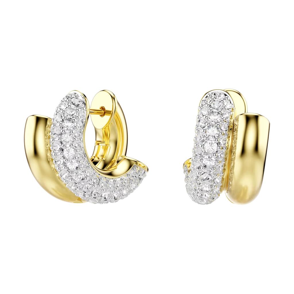Swarovski Dextera Built-In Spring Clip Design Crystal Earrings Unisex Earrings Gold White 5740735