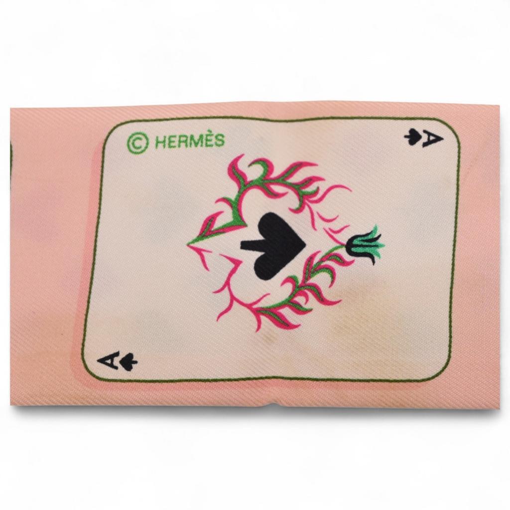 Auth HERMES Twilly Jeu De Cartes Playing Cards Scarf Silk He5711er