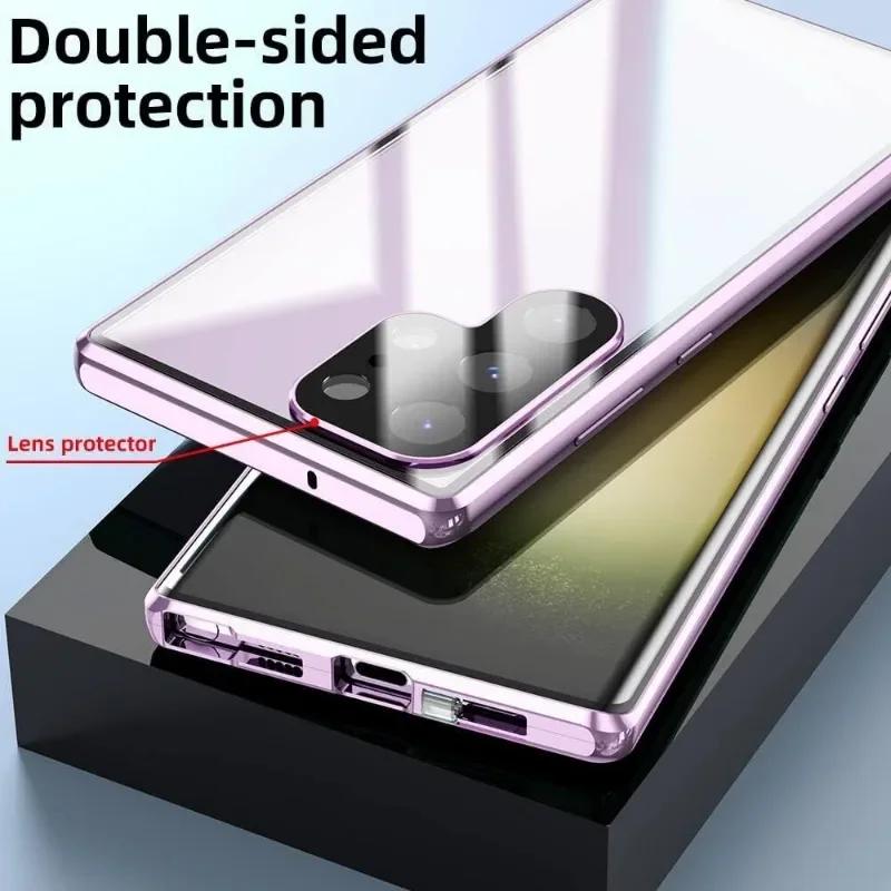 Dwustronne Szklane Metalowe Magnetyczne Etui Dla Galaxy S26 S25 S24 S23 S22 S21 Ultra Plus Pokrowiec Ochronny Dolna Zaczepka Blokująca