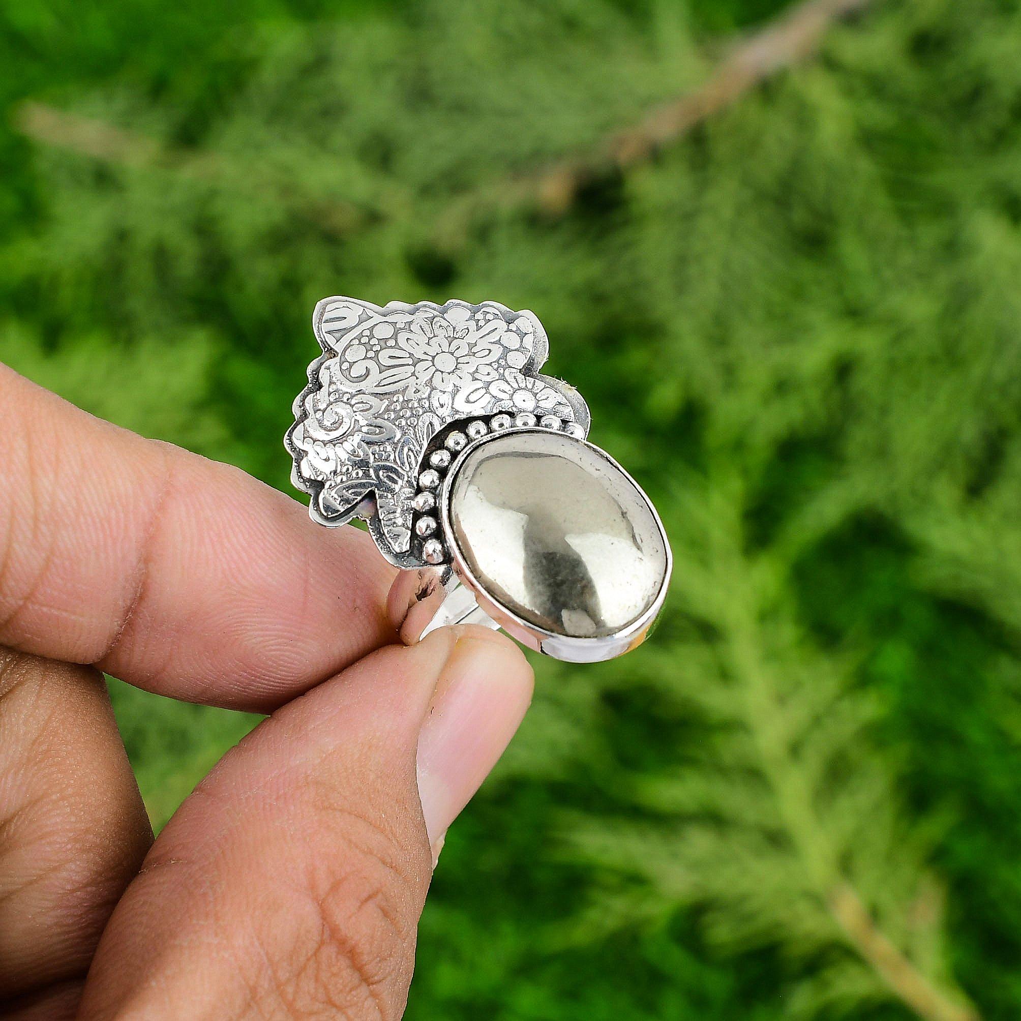 

Овальный Натуральный Пирит Серебро 925 пробы Заявление Мульти Камень Безель Кольцо Сестры Ювелирные изделия Adjustable