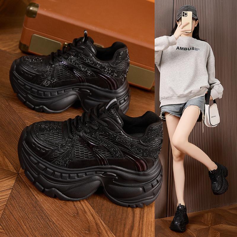 Platform dad shoes women's 2025 autumn and winter small inner height increase women's shoes new rhinestone versatile casual sports shoes