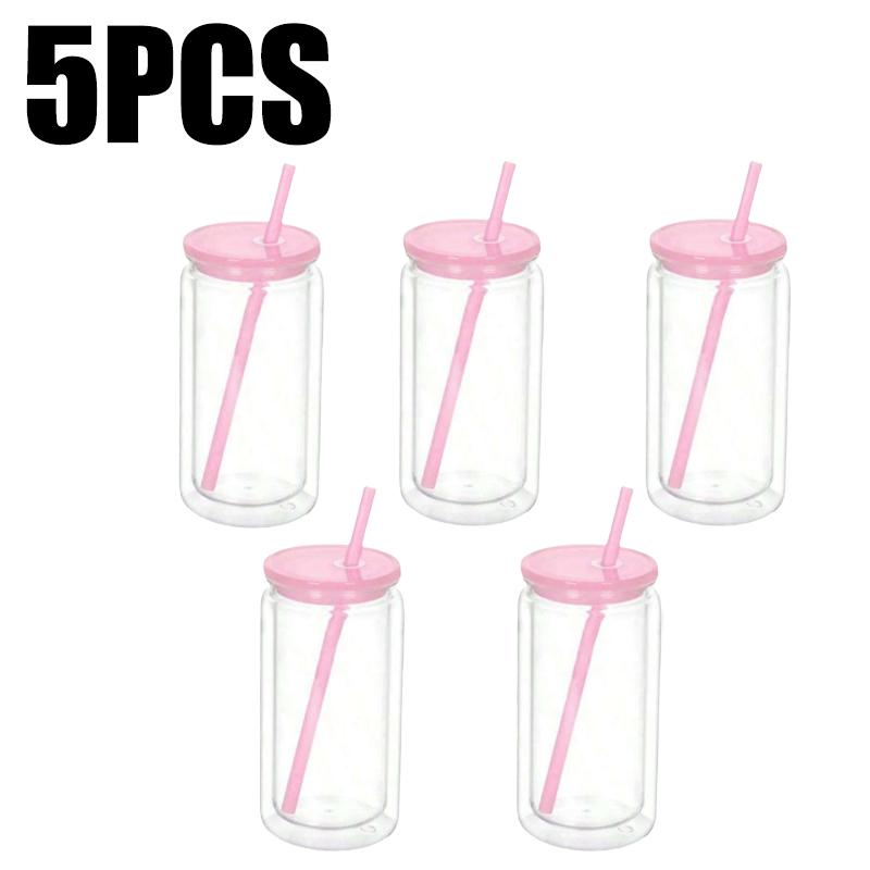1/1/1PC 16OZ Double Wall Snowglobe Tumbler with Pre-Drilled Hole Reusable Drinks Cups With Straw Break-Resistant Mason Jar Cups