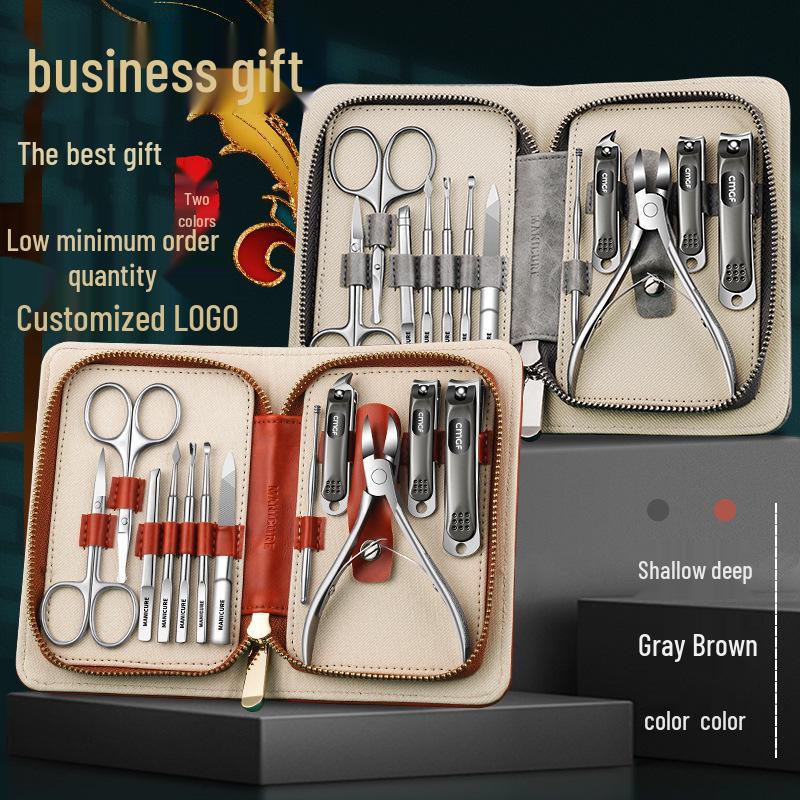 Deluxe 12-Piece Stainless Steel Manicure Set - Customizable Nail Clippers & Tools