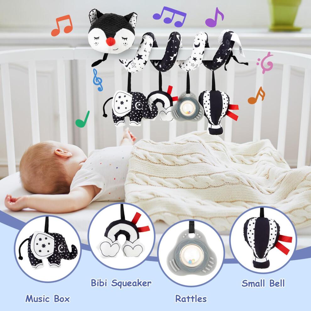 Funsland Spiral Pram Toys for Babies, Musical Infant Car Seat Toys Stroller Spiral Hanging Toys for Baby Girl 3-12 Months, Sensory Early Education Fo