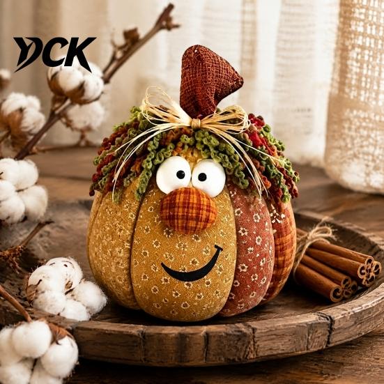 Fabric Pumpkin Decor for Autumn Whimsical Patchwork Pumpkin, Table Decor, Cute Smiling Face Holiday Centerpieces Family Cloth Tabletop Mantel