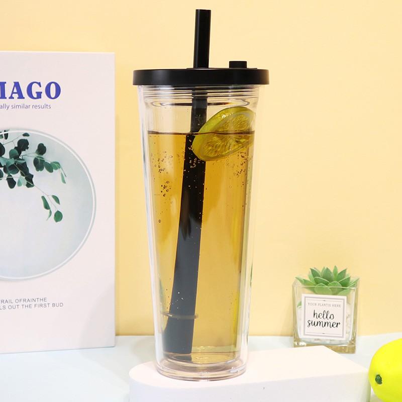 Double-Wall Plastic Insulated Tumbler 700ml Reusable Coffee Cup Hot Cold Drinks Portable Travel Mug