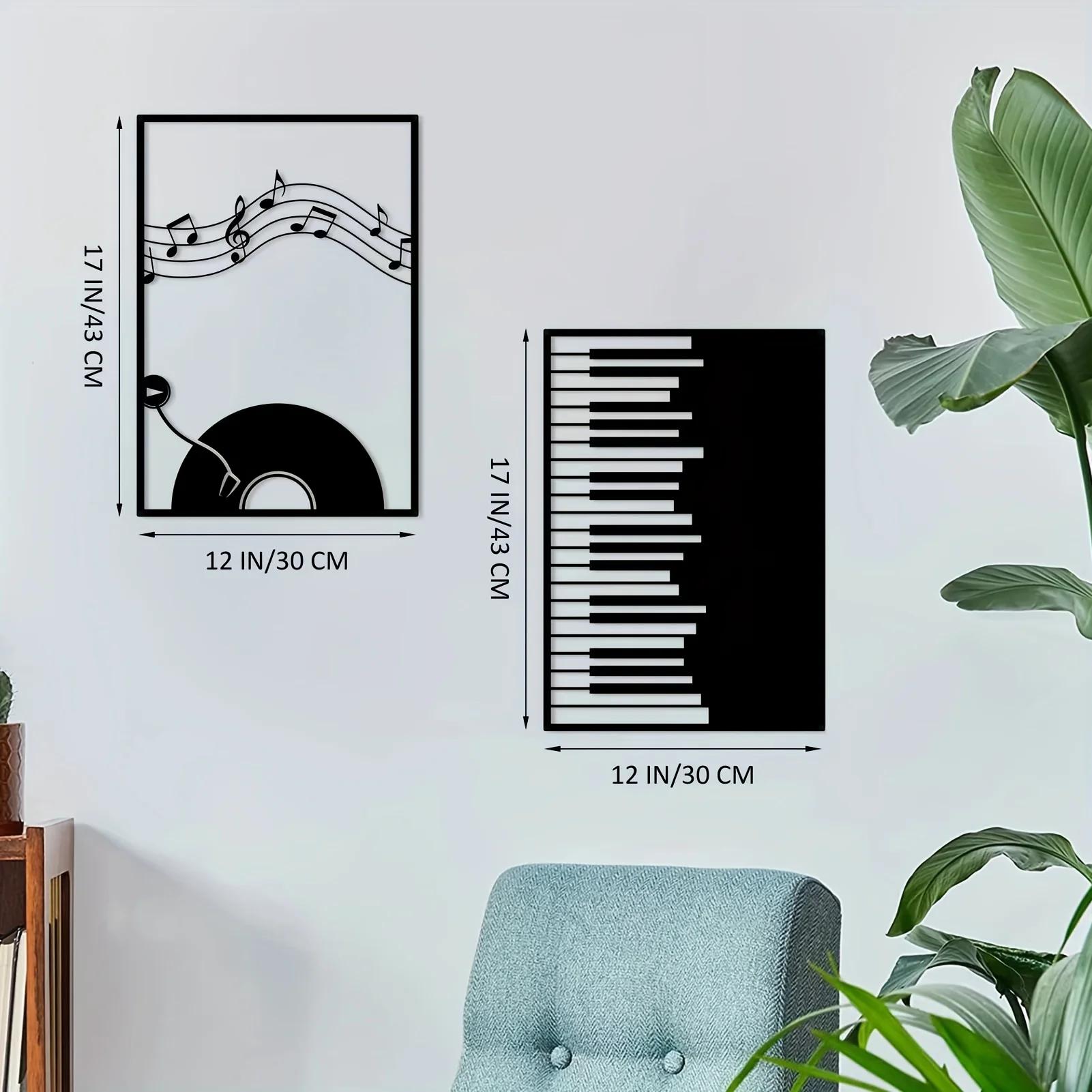 

2-х элементный металлический музыкальный настенный декор - черный линейный рисунок | Современная домашняя скульптура для офиса, гостиной и спальни светло-серый