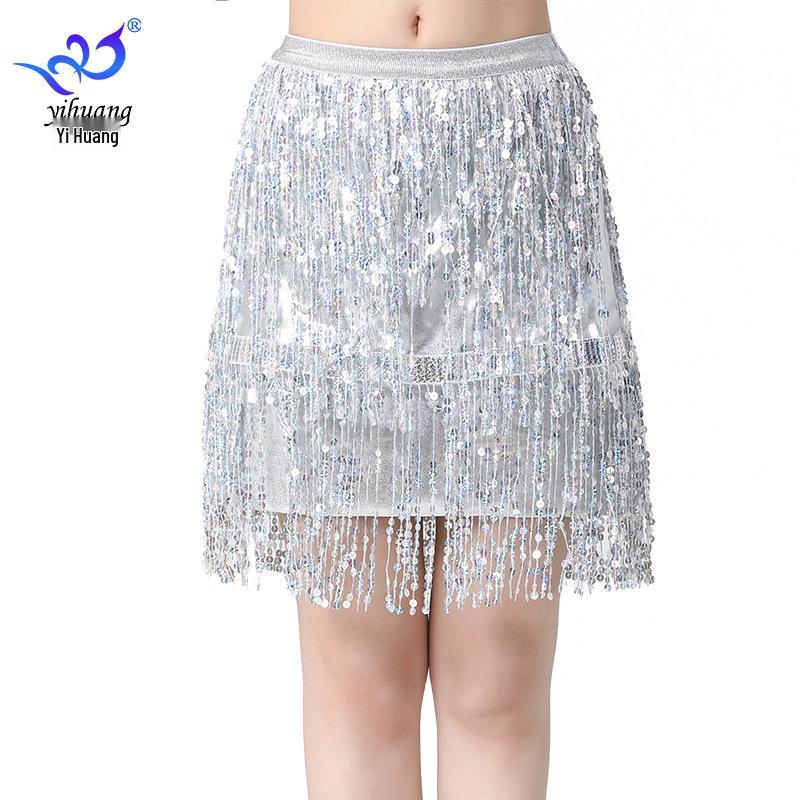 

Sequin Tassel Dance Skirt - European & American Performance Costume for Parties & Latin Dance M серебряный