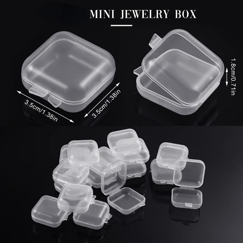 30PCS/pack Plastic Mini Transparent Jewelry Box with Lid Square Earplug Pill Storage Box Set Small Items Jewelry Container