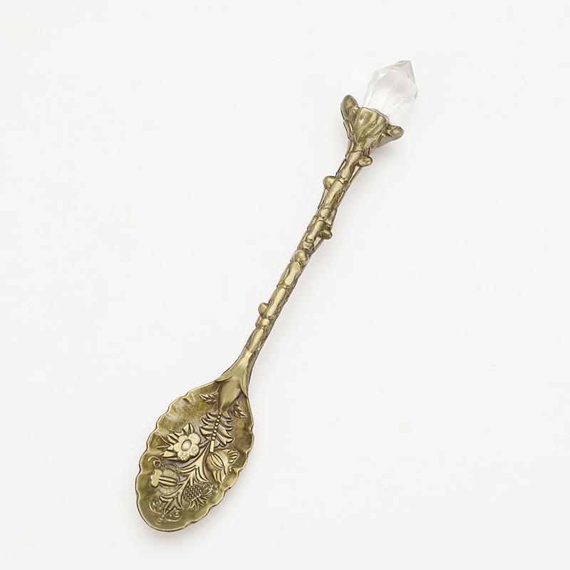 Vintage Coffee Spoon Carved Flower Teaspoon Crystal Milk Spoon Ice-Cream Sugar Cake Spoon Kitchen Accessories