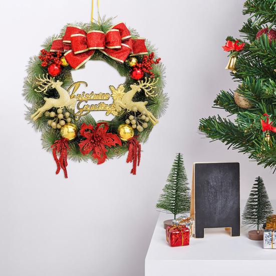 Kaufe Weihnachtskranz für Haustür Künstlicher Kiefernnadelkranz mit Kugeln Schleifen Blumen Frohe Weihnachten Hängedekoration für Zuhause Wand Fenster Veranda Innen zum Preis ab 12