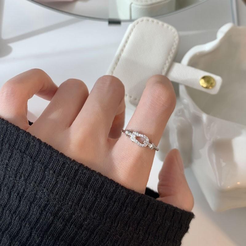 Stylish Geometric Open Ring With Dazzling Zircon Stone And Elegant Pearl For Women