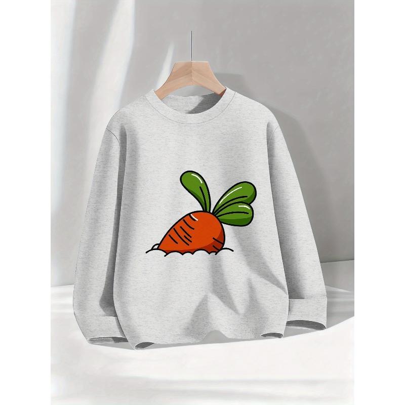 Kids Sweatshirt,Autumn Round Neck with Cute Carrot Pattern, Comfortable Casual Long Sleeve Top