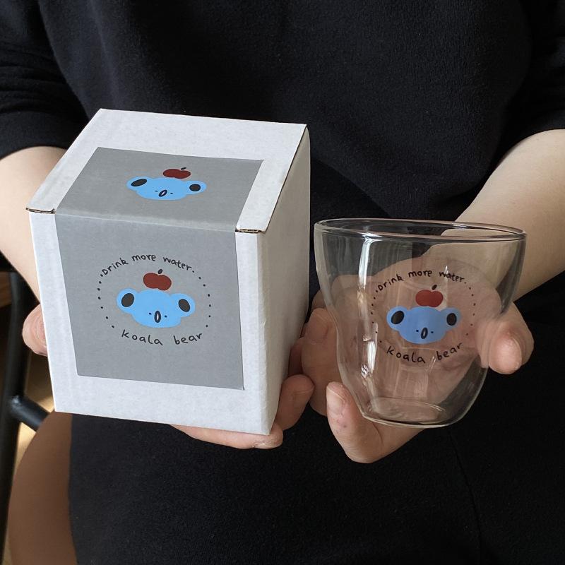 

Нишевой простой мультяшный стакан из стекла с коалой и пингвином, термостойкий стакан для сока, кофейная чашка для пары, 280 мл 280ml Dishwasher